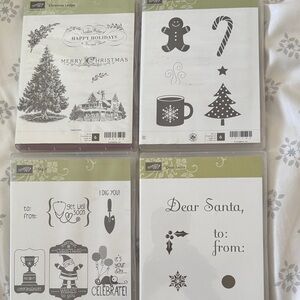 Stampin' Up! Holiday Stamp Set with Black and Green Accents Set of 4